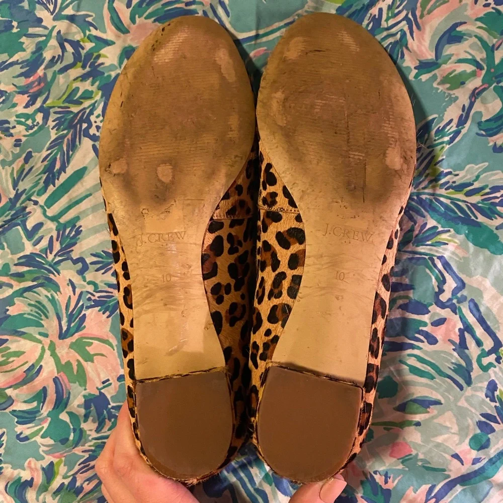 J. Crew Factory Leopard Print Haircalf Flats - Brown & Black